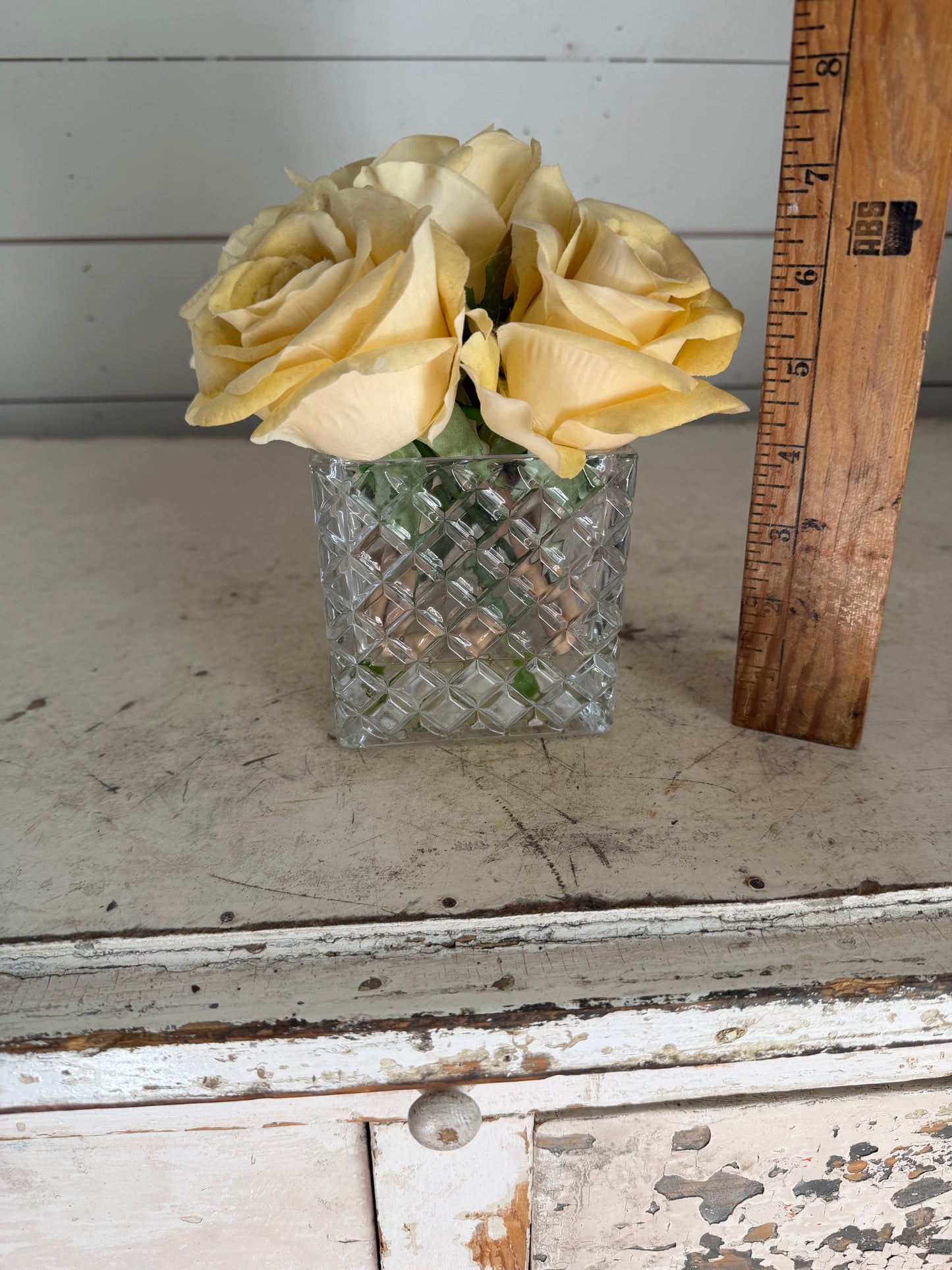 Artificial Rose pressed glass vase