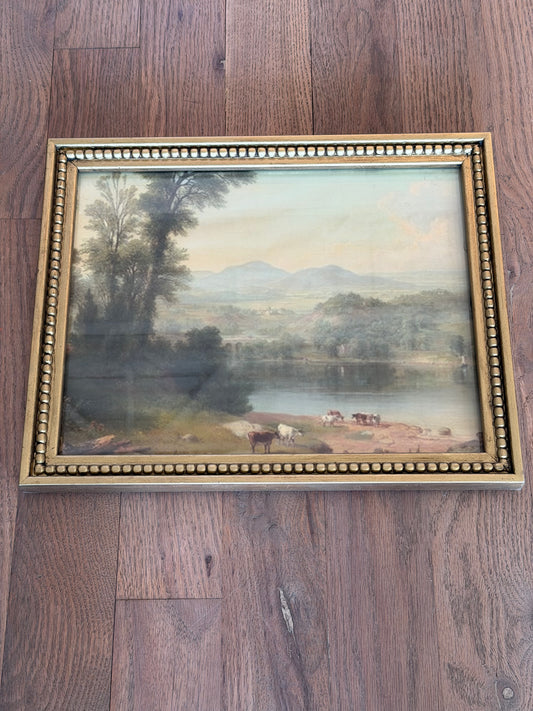 11x14 Cows in Pasture Print in Ornate Gold Painted Frame