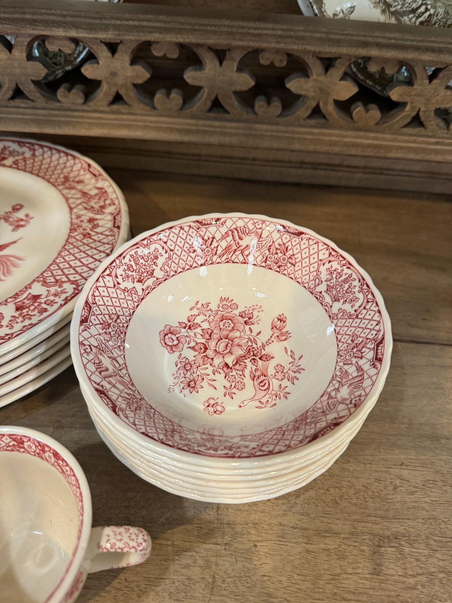 Vintage Mason's Ironstone Stratford Pink Dishes (red) - made in England sold individually