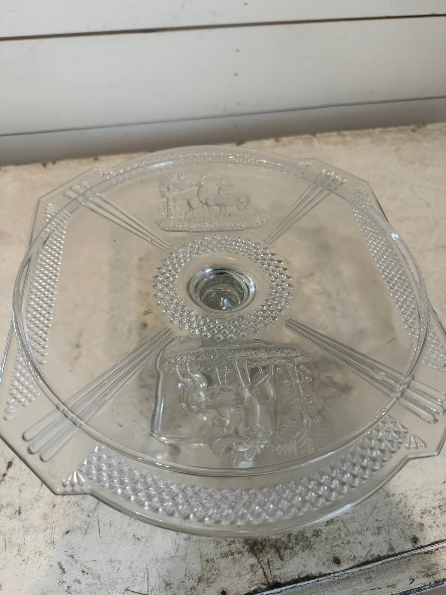 Mid 1800’s Pressed Glass Cake Plate with Deer