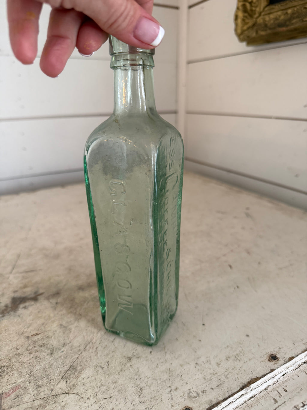 Pattersons Glassgow Camp Coffee Chicory Clear Glass Bottle Hand Blown 1880s
