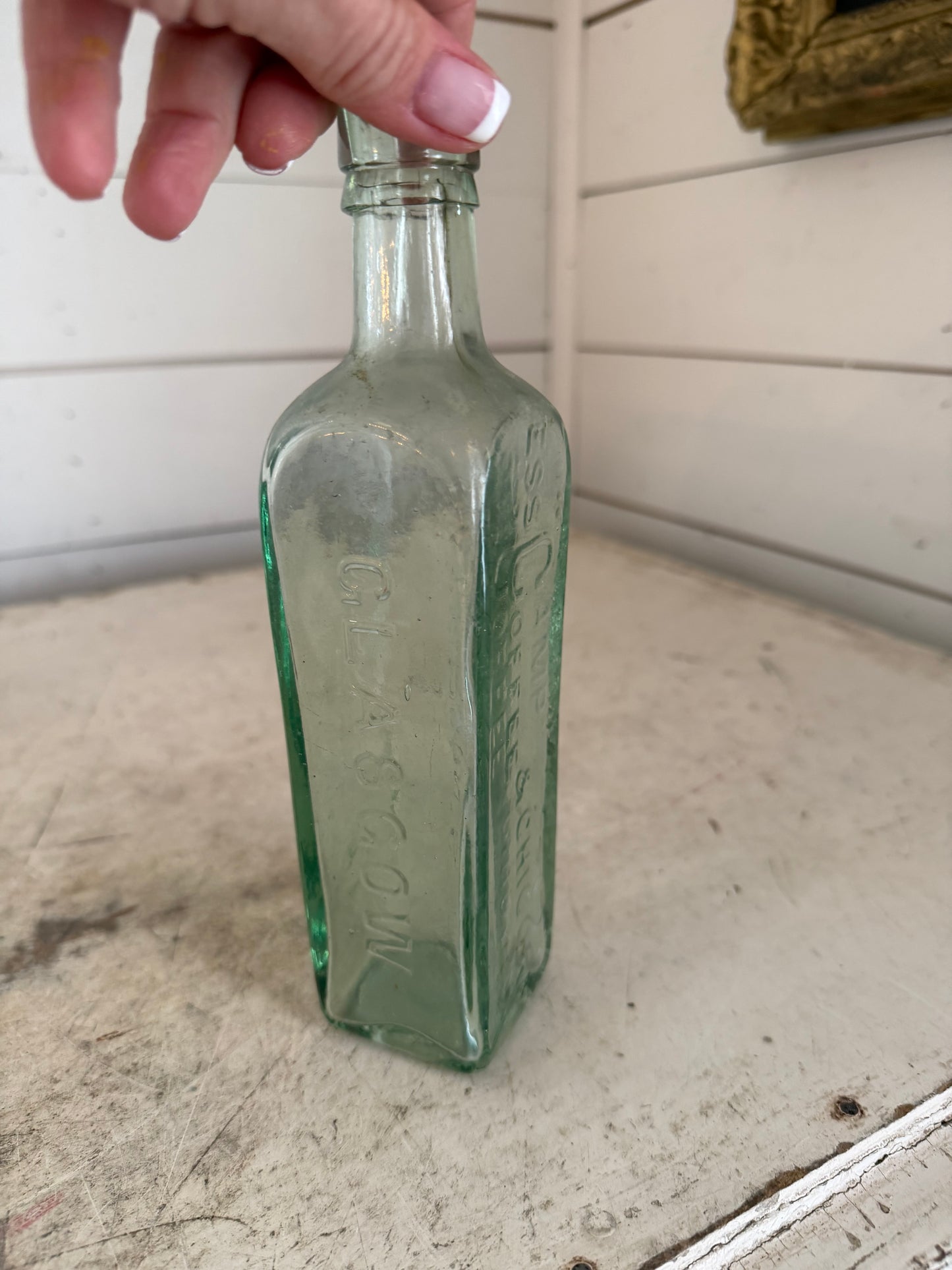 Pattersons Glassgow Camp Coffee Chicory Clear Glass Bottle Hand Blown 1880s