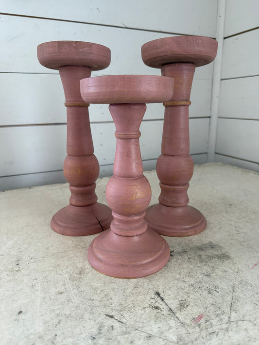 Hand Painted Pink Set of 3 Candlesticks