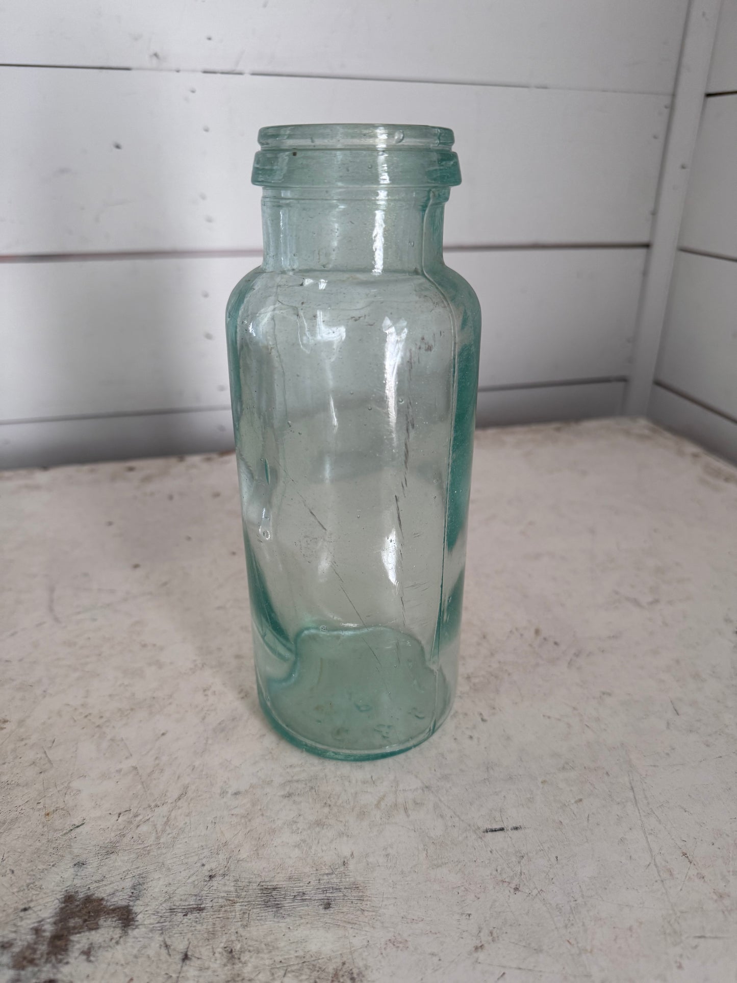 Antique Welsh Wax Seal Green Glass Jar