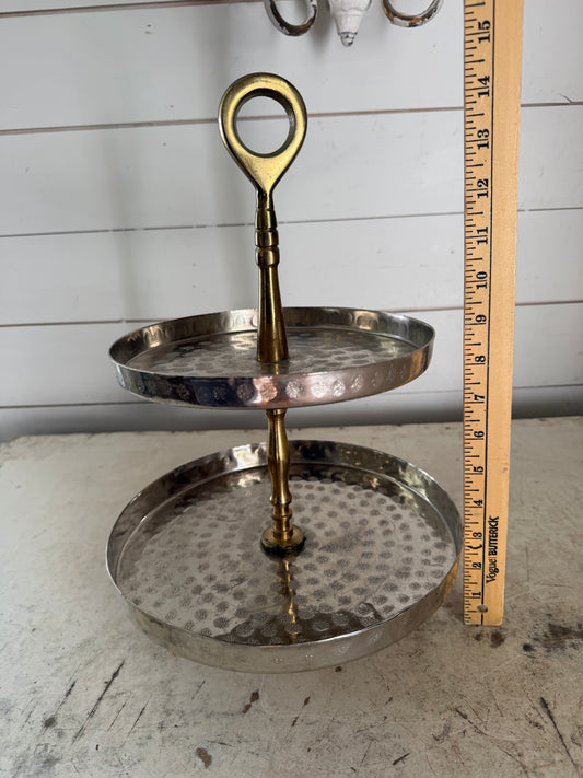 2 Tiered Hammered Tray Stand