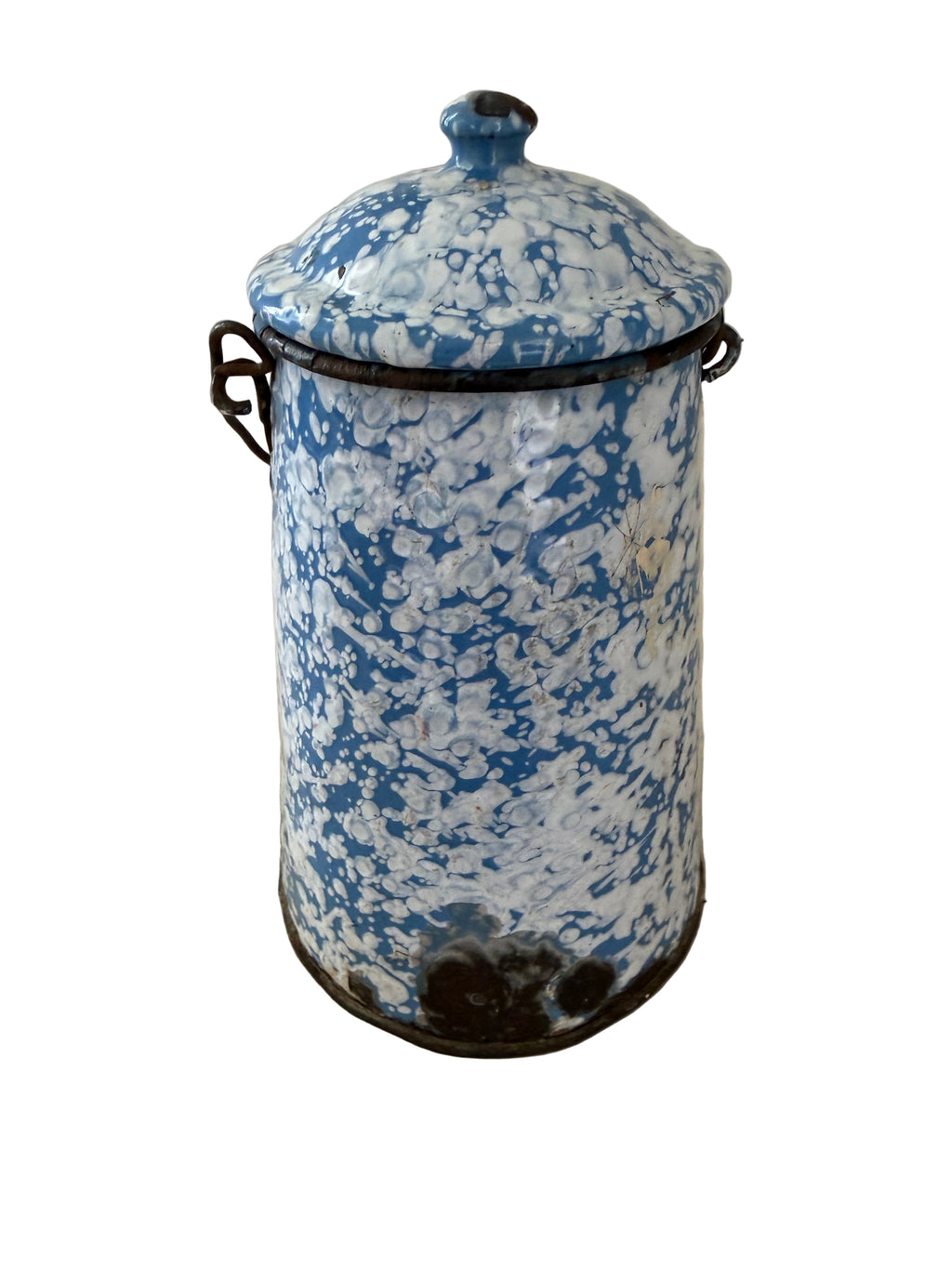 Vintage French Enamel Milk Pail - Antique Enamel Milk Canister - French Graniteware