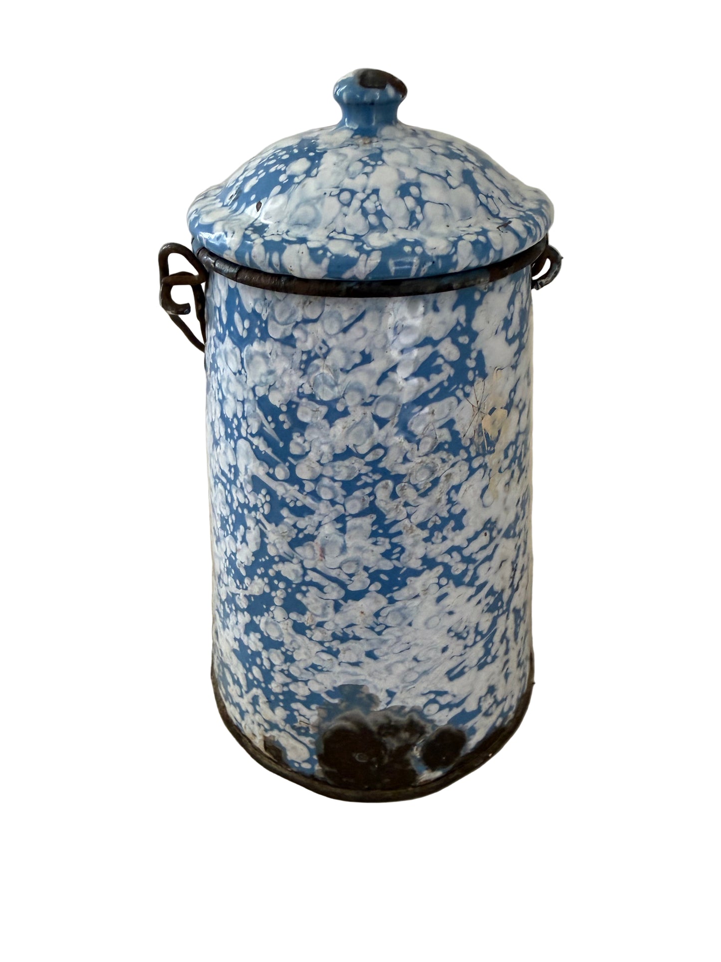 Vintage French Enamel Milk Pail - Antique Enamel Milk Canister - French Graniteware