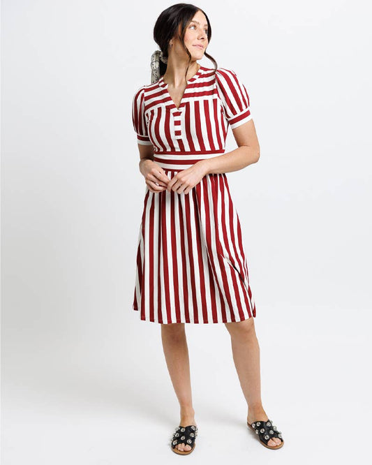 Tribecca Red and White Striped Short Sleeve Knit Dress