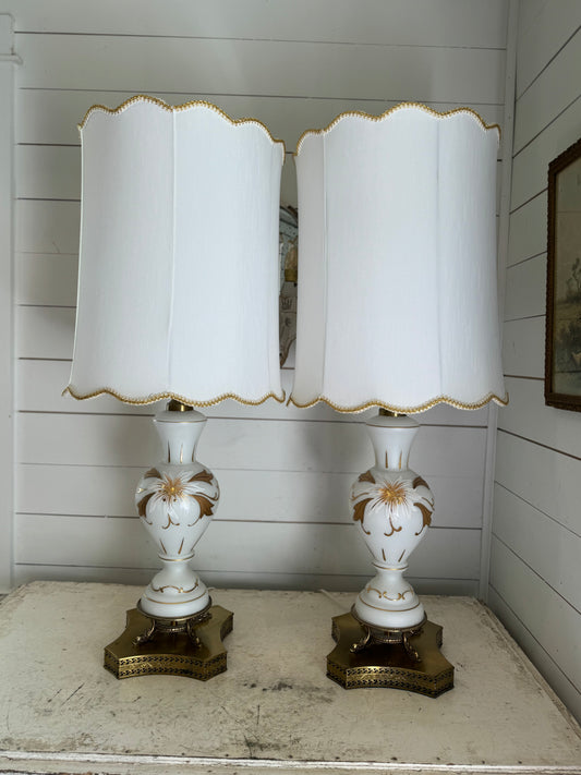 Hollywood Regency Style Urn Table Lamps - has small stains on lampshades