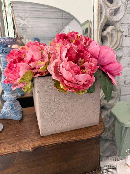 Cement Vase with Peonies