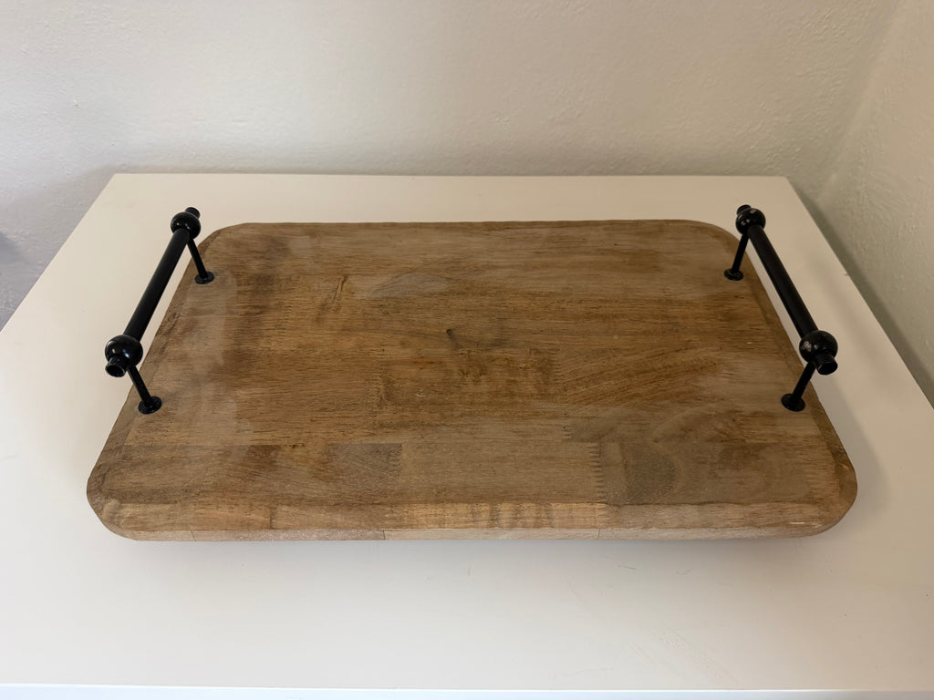 Wooden Serving Tray with Black Handles - Will get makeover