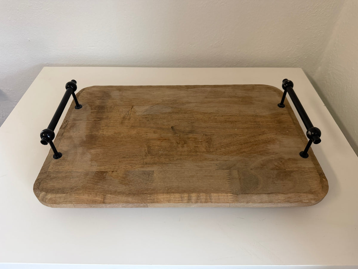 Wooden Serving Tray with Black Handles - Will get makeover
