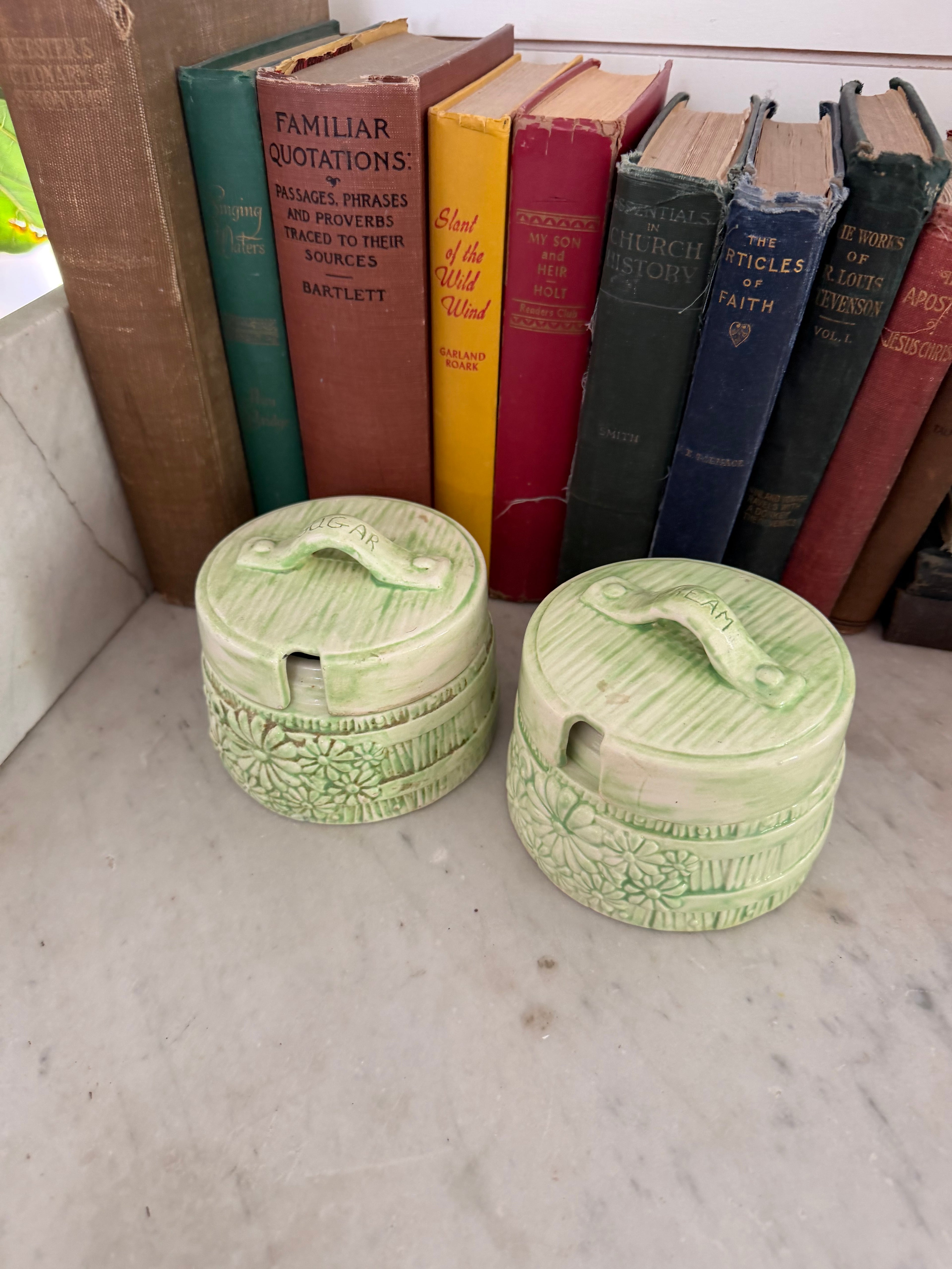 vintage ceramic "Cottage Ware" style canisters set