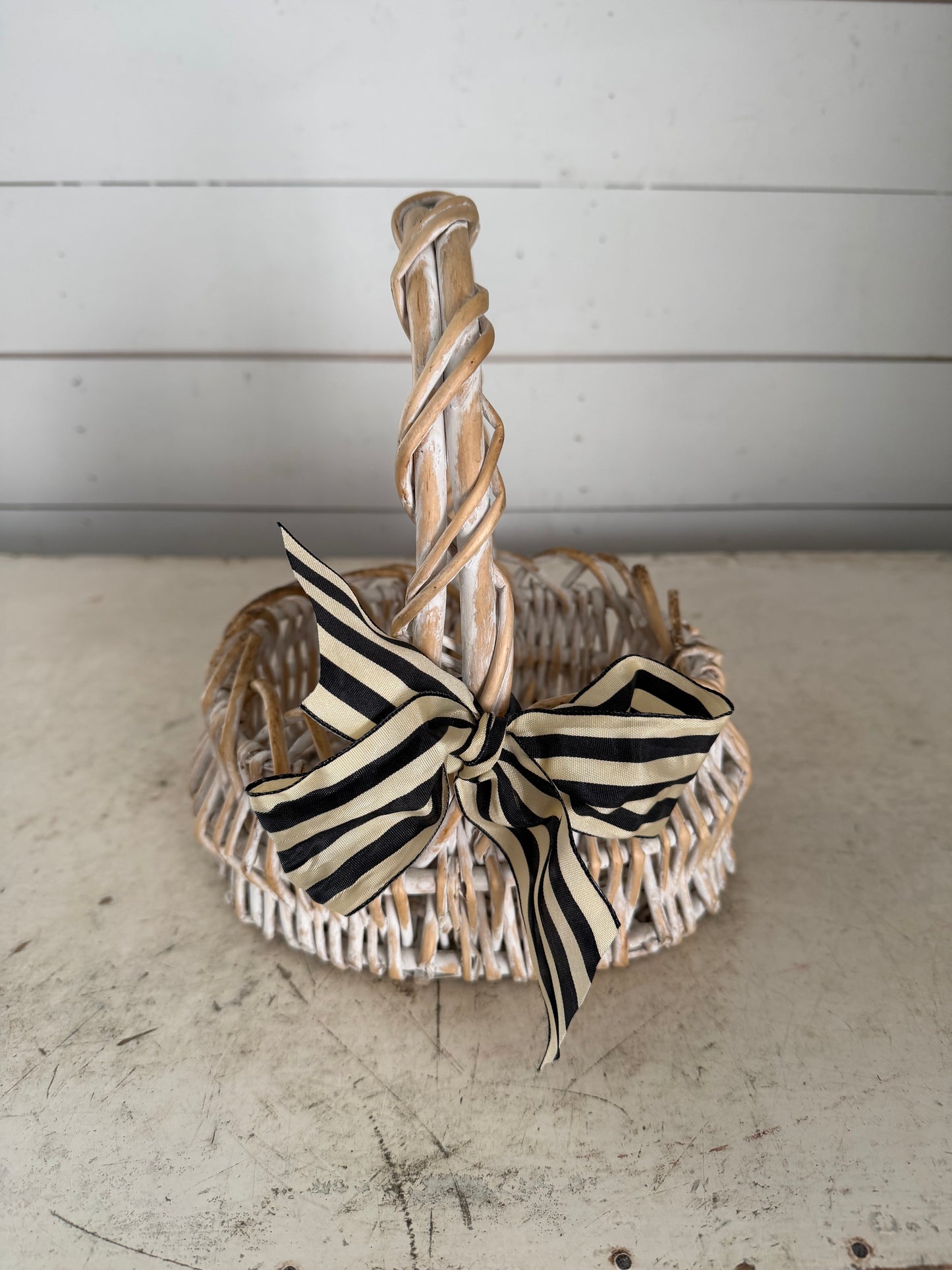 Wicker Basket with a Black and White Bow