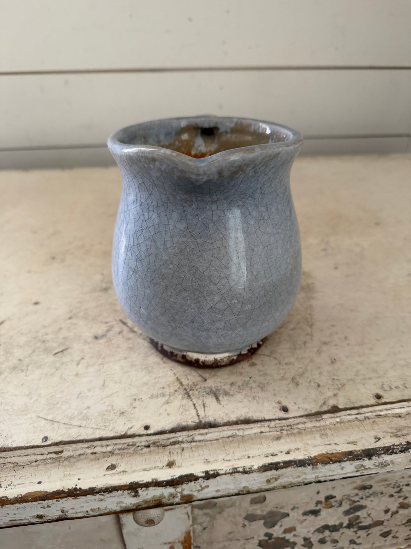 blue-gray craquelure glaze ceramic pitcher