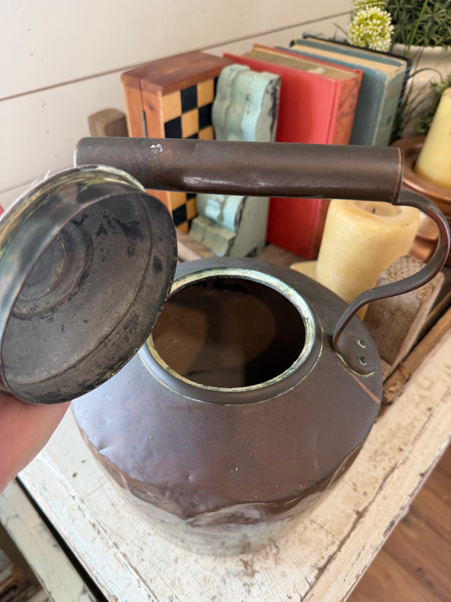 Georgian Antique copper tea kettle with crimped seam