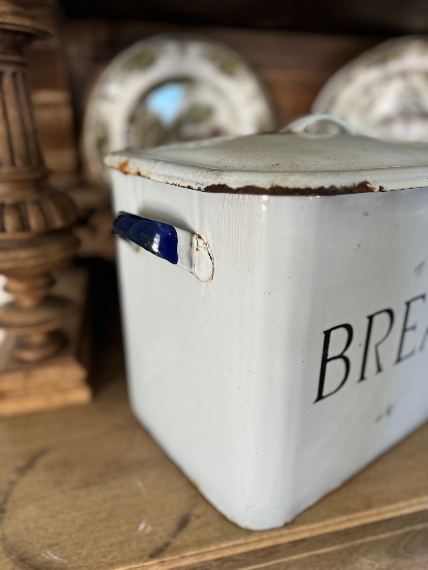 Antique Enamel Bread Box