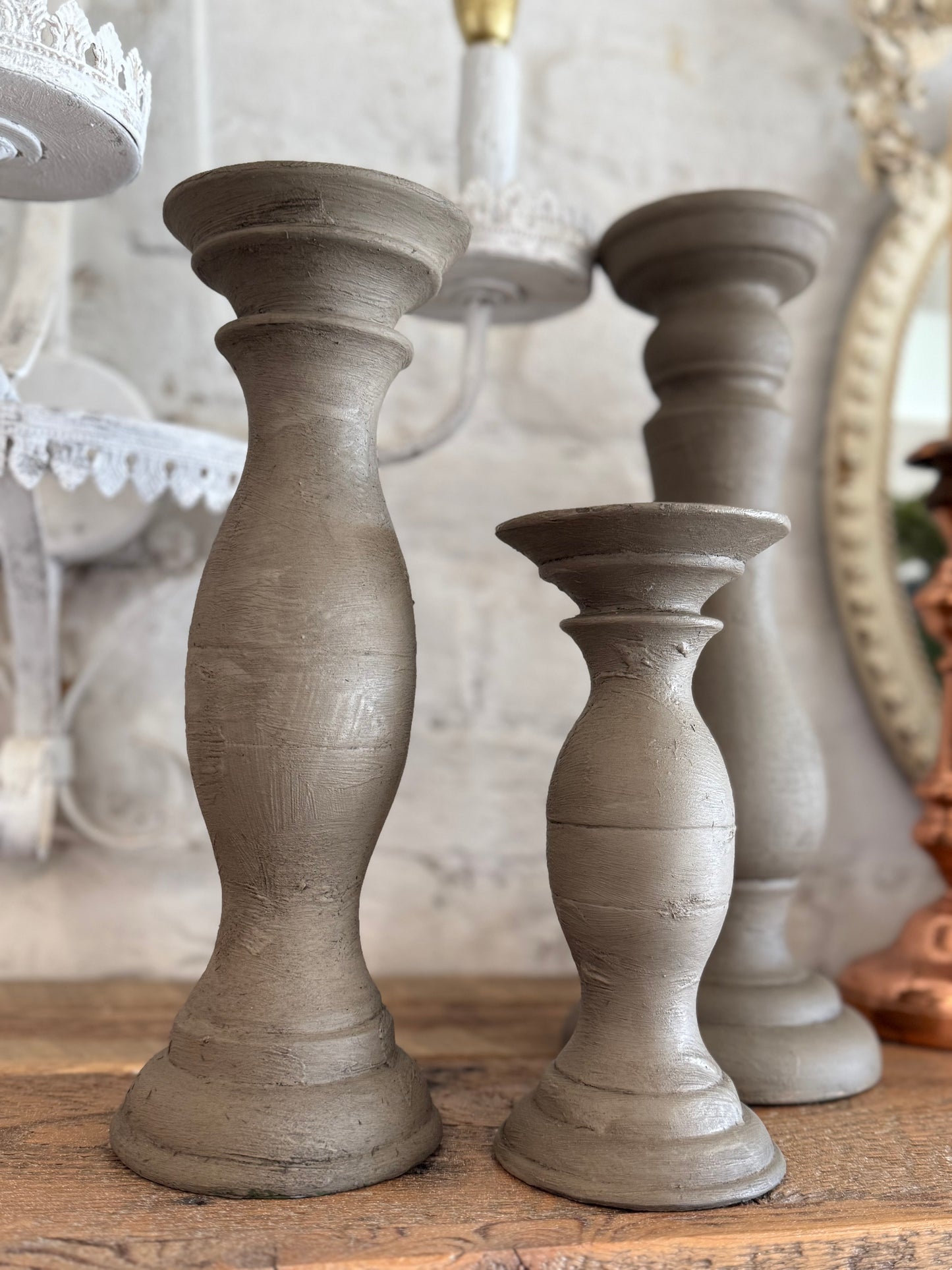 Set of three candlesticks handpainted