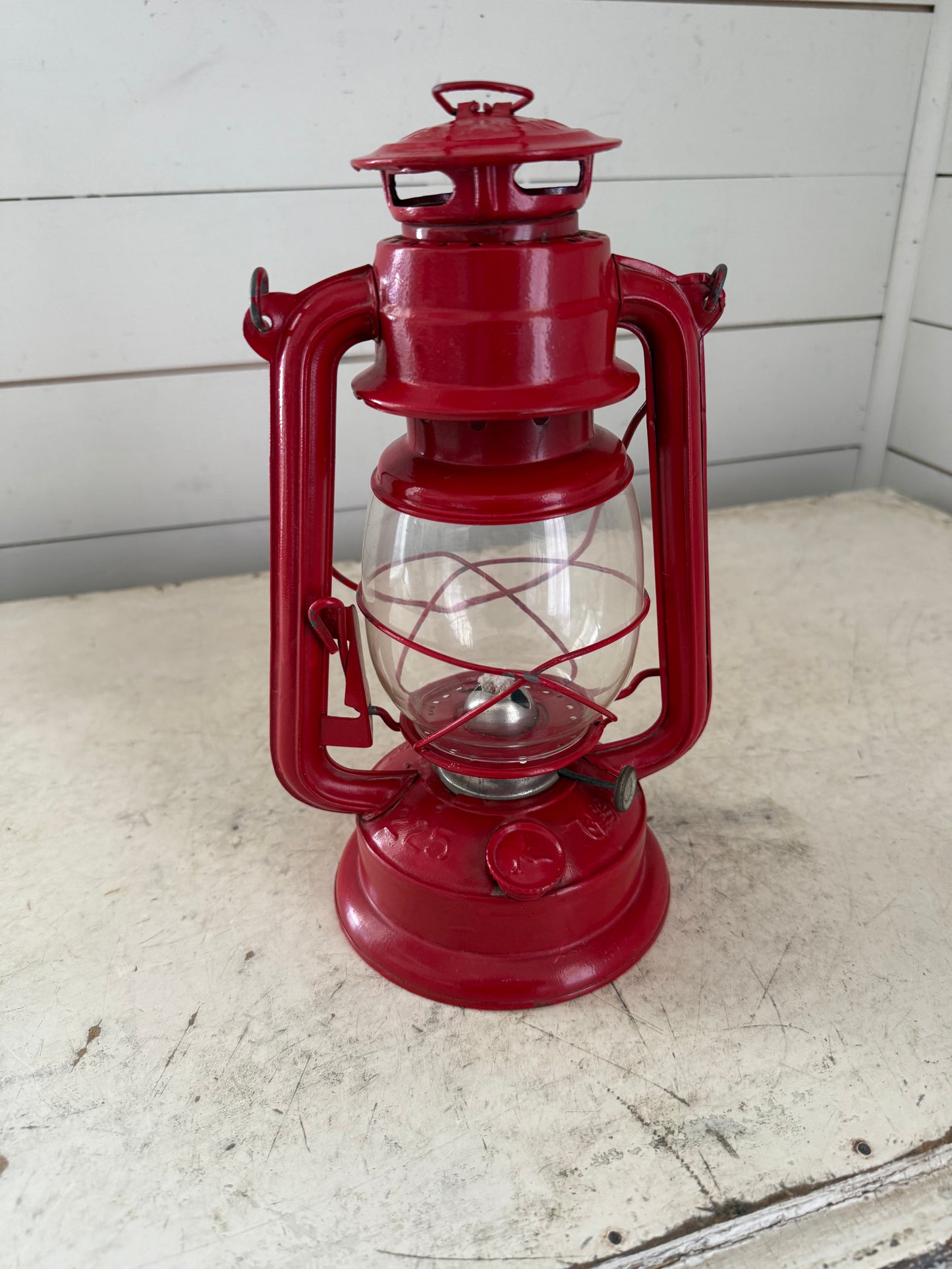 Vintage glass globe Red hurricane kerosene lamp