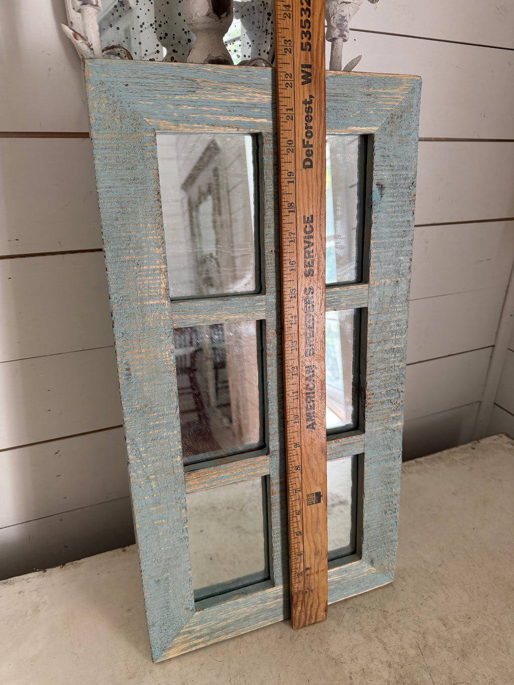 Rustic Wood Windowpane Mirror