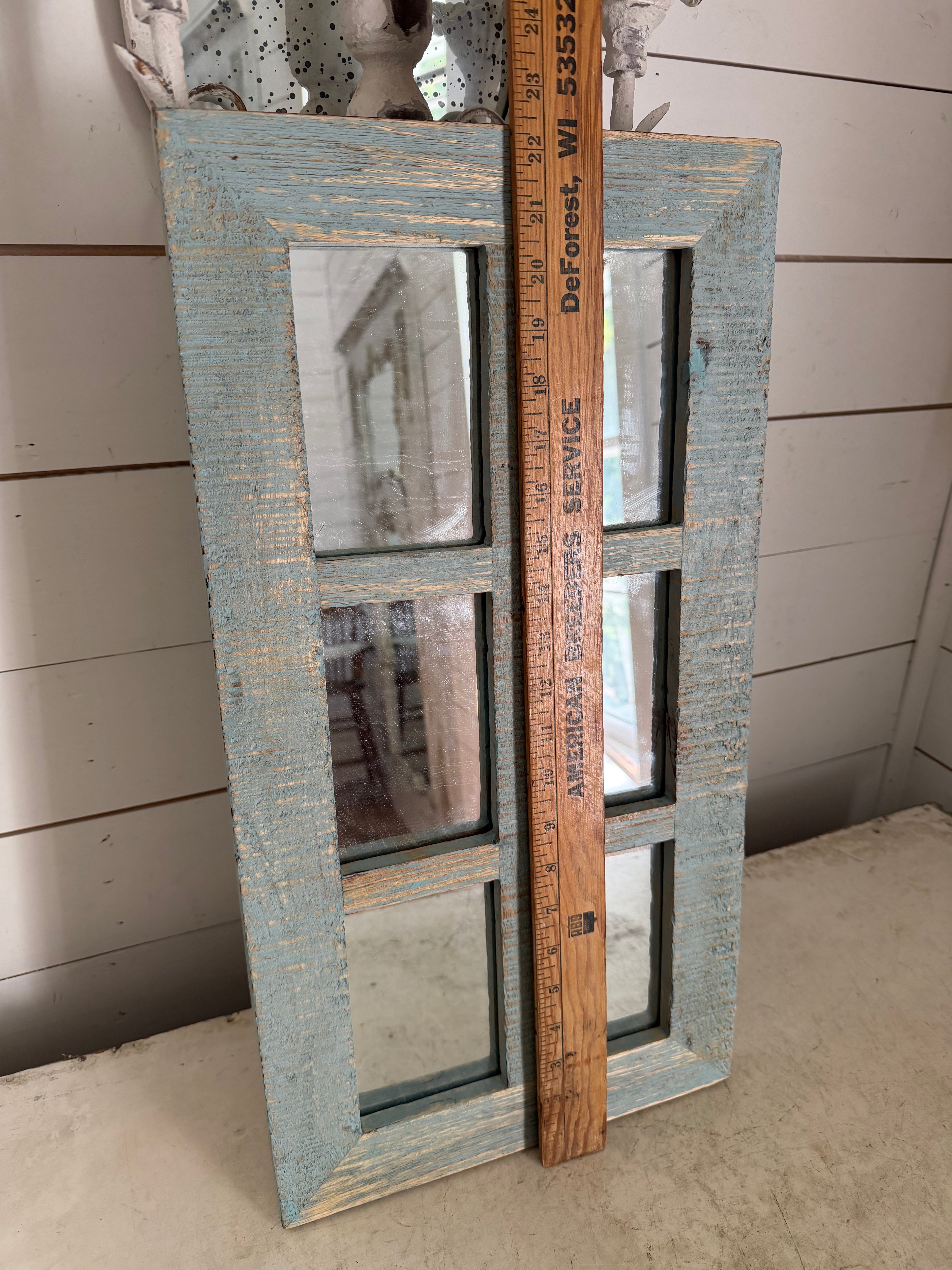 Rustic Wood Windowpane Mirror