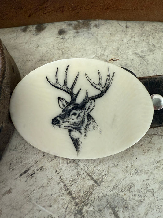 Vintage Buck belt buckle and leather belt 36”