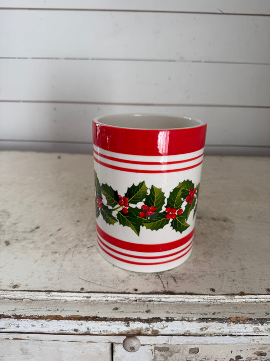 Lenox HOLIDAY Holly STONEWARE Utensil HOLDER Stripe Crock