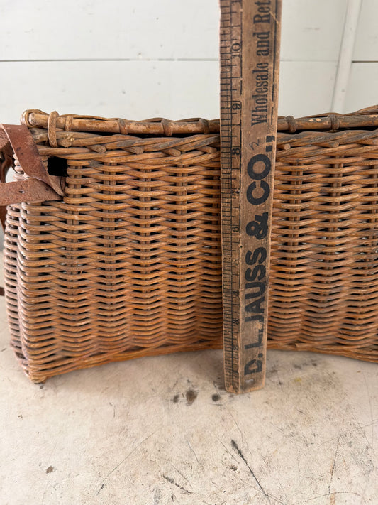 Vintage Fishing Creel basket with Leather Strap
