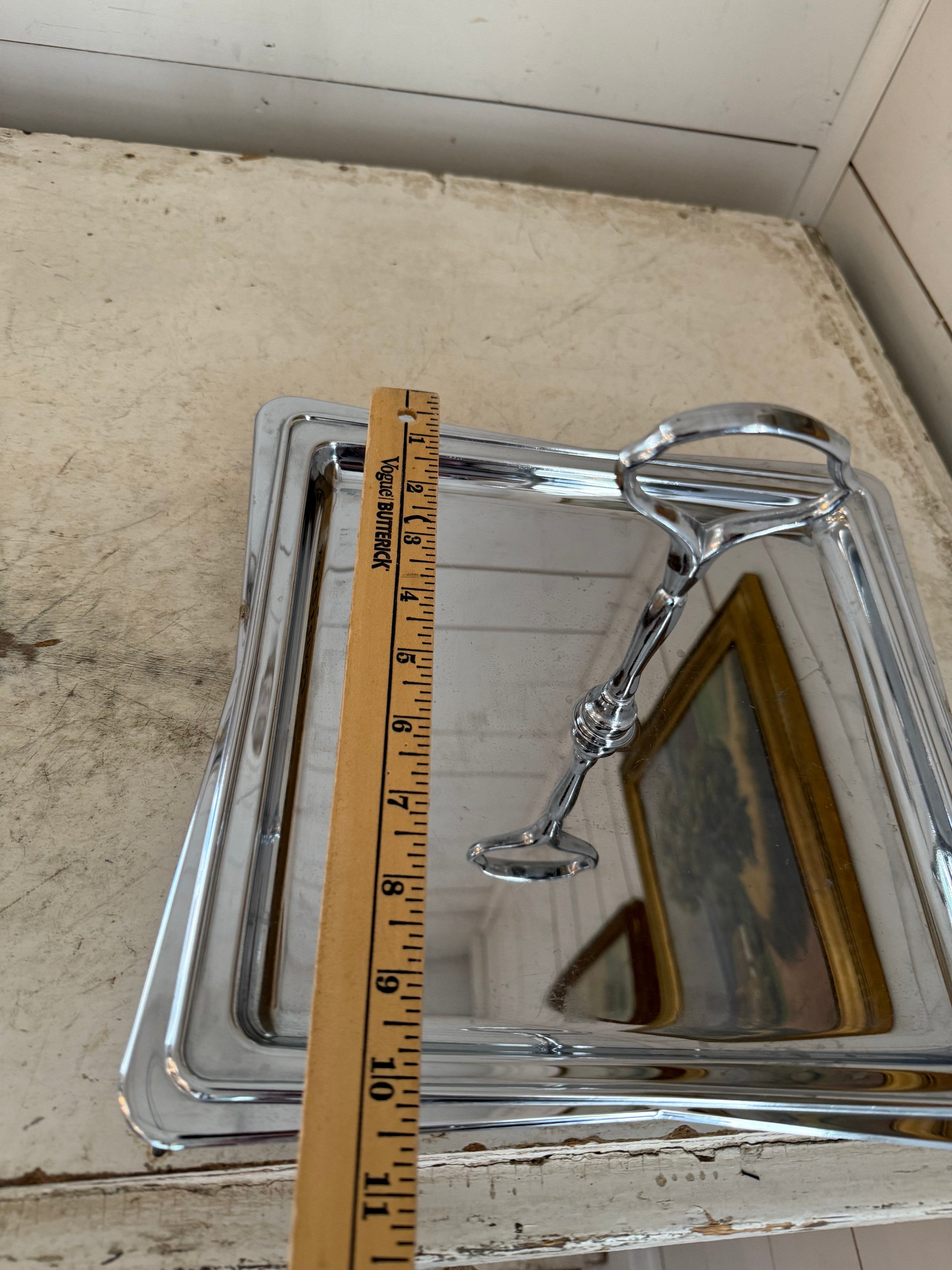 Chrome Footed Serving Tray with Centered Handle