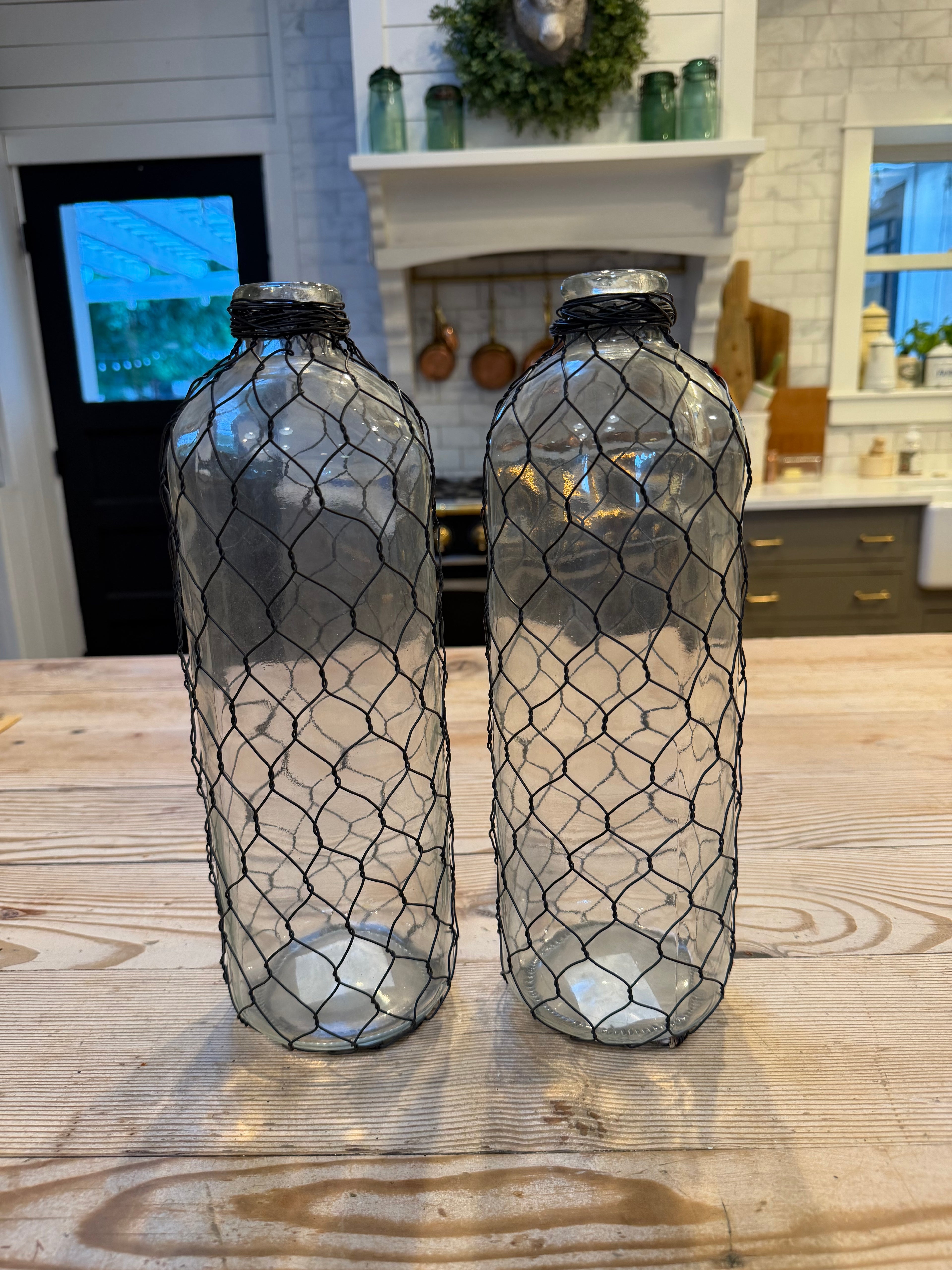 Bottle Farmhouse Style Vase With Chicken Wire Room Decor H 16.5" SOLD INDIVIDUALLY