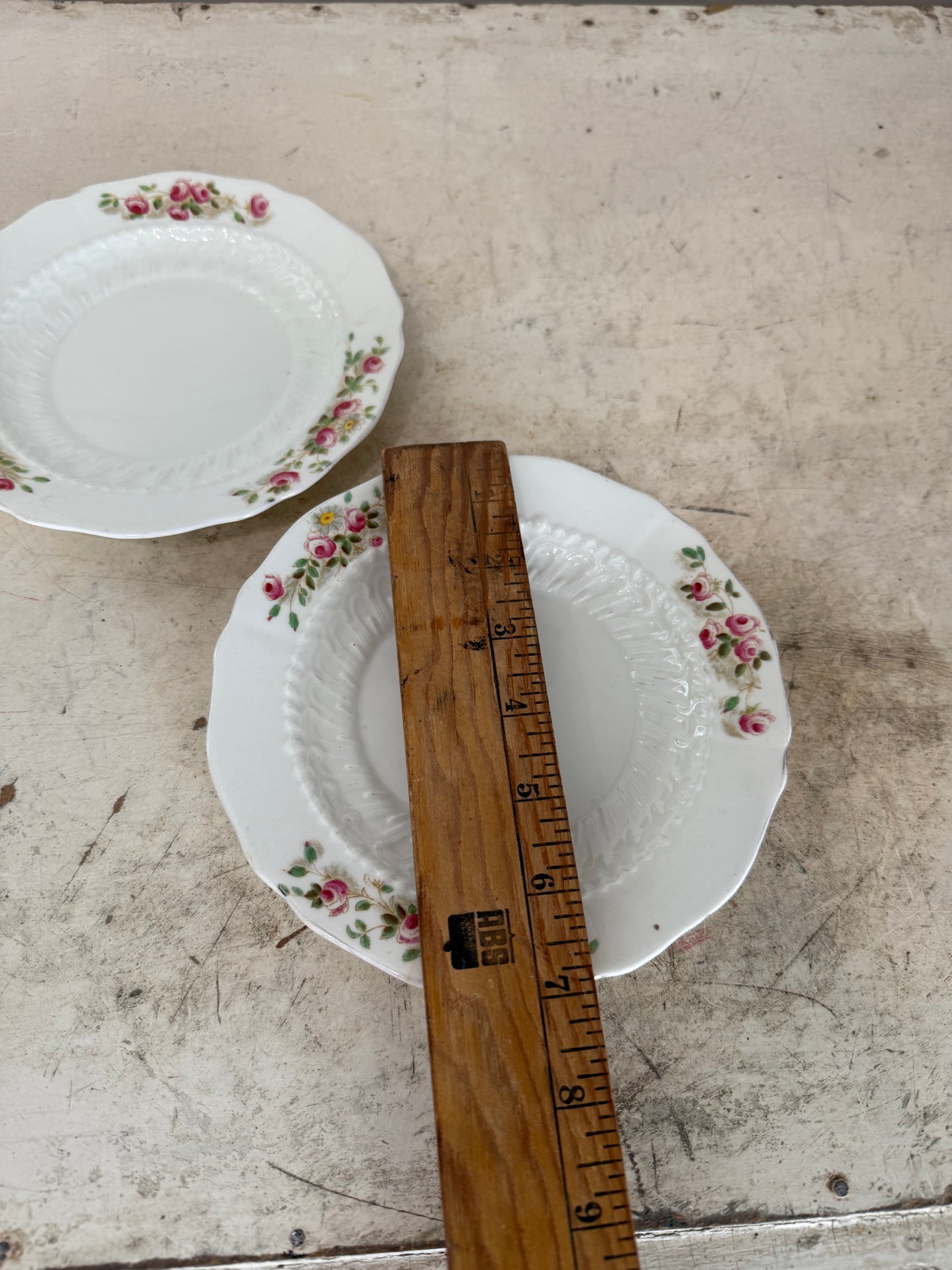Early 20th C Samuel Radford Fenton porcelain dessert plates / pink roses Royal sold individually