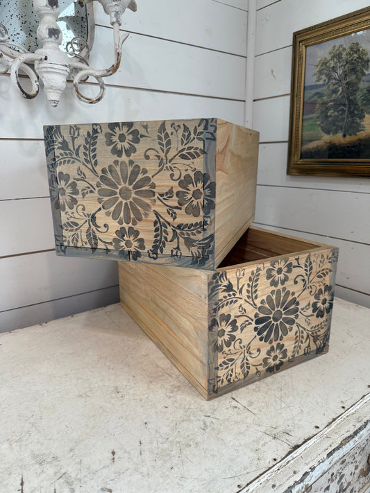 Floral Hand Painted Pine Crate - sold individually