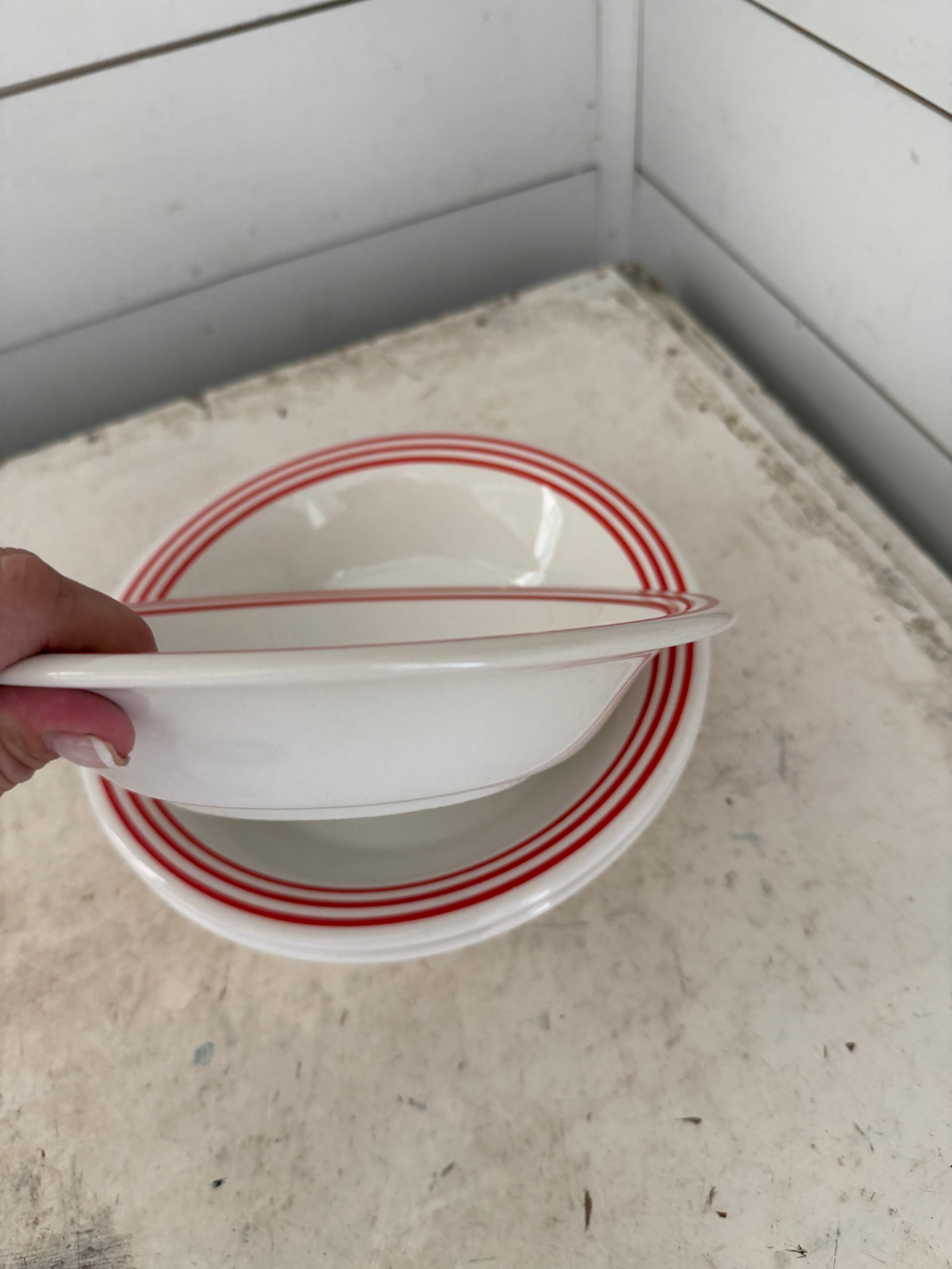 Stoneware bowl with red stripes sold individually