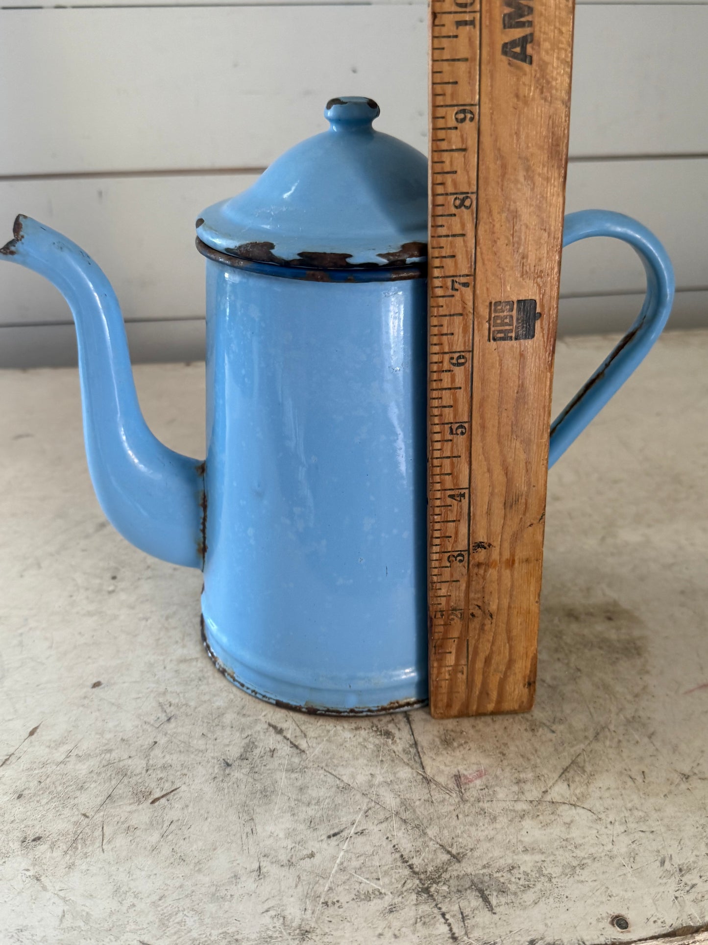 Antique French blue enamel coffee pot