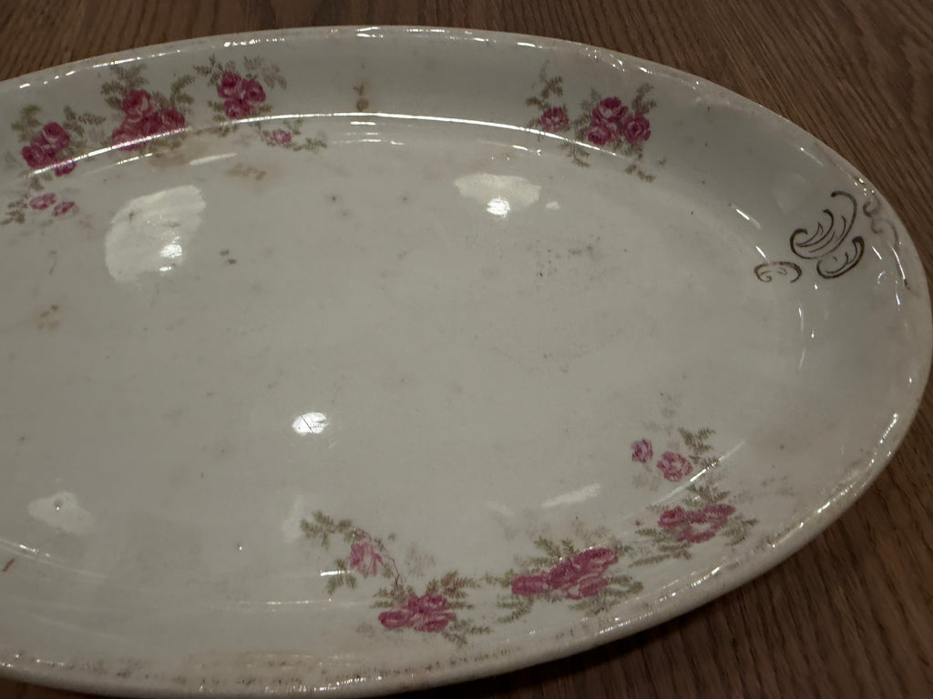 Antique Ironstone platter Pink Floral