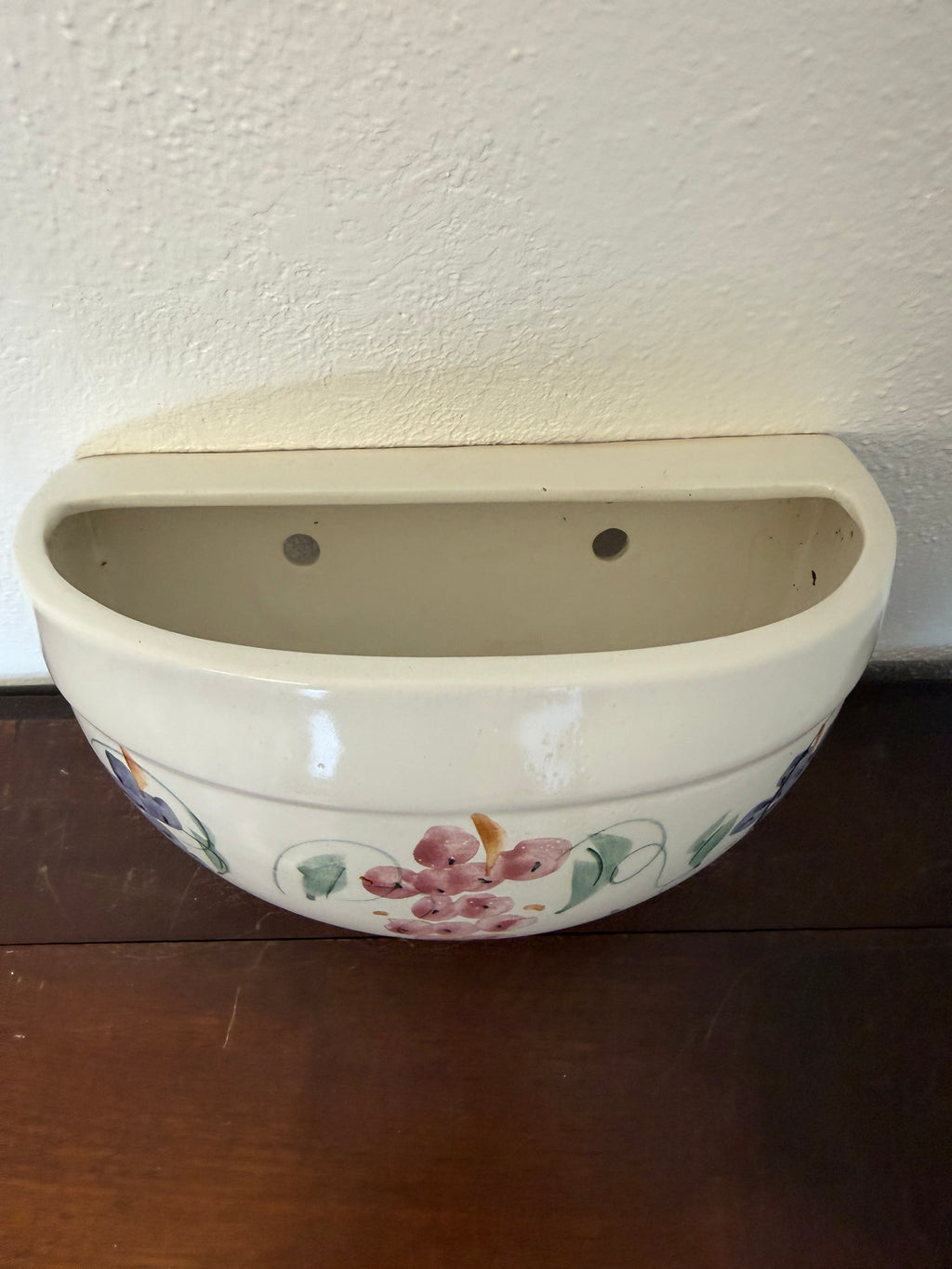 Vintage ceramic wall pocket or Planter with Grapes