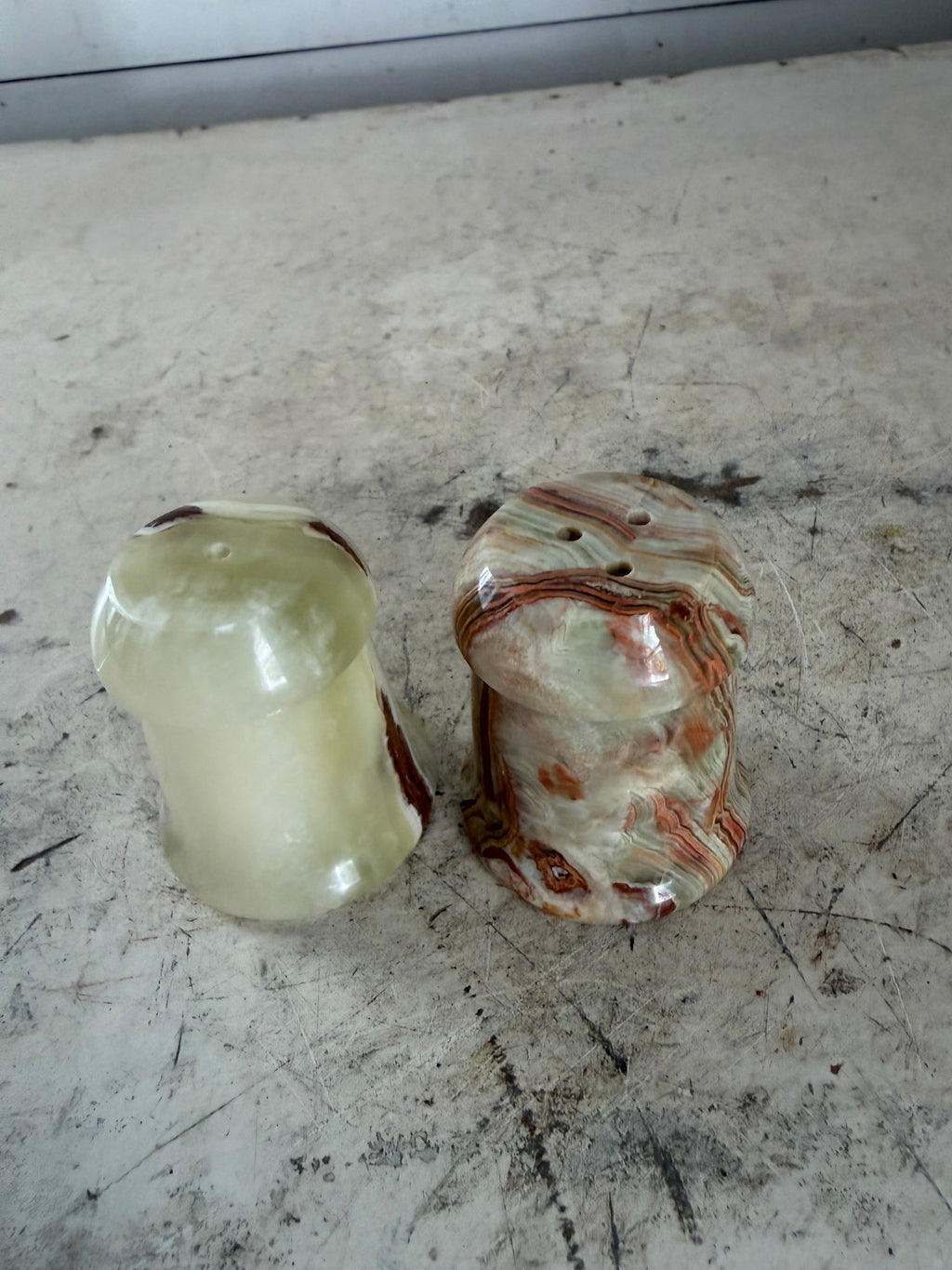 Vintage marbled stone, salt & pepper shaker
