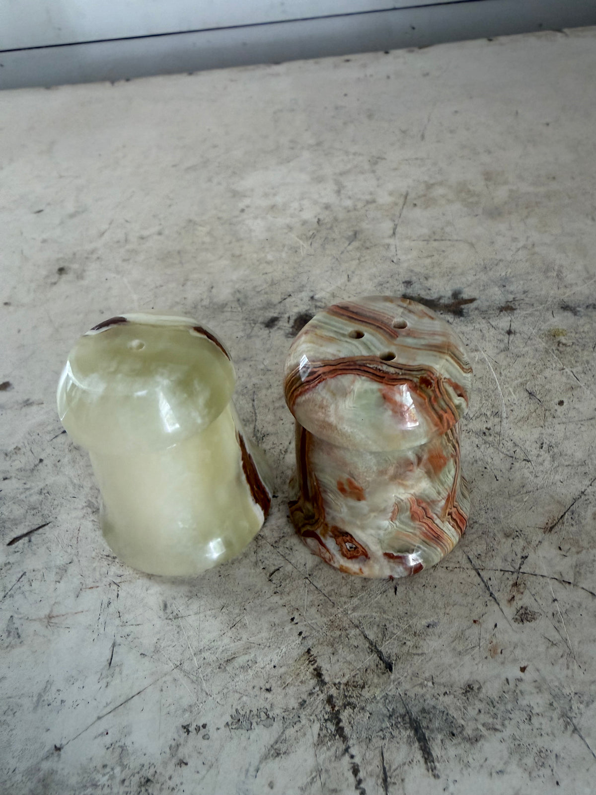 Vintage marbled stone, salt & pepper shaker