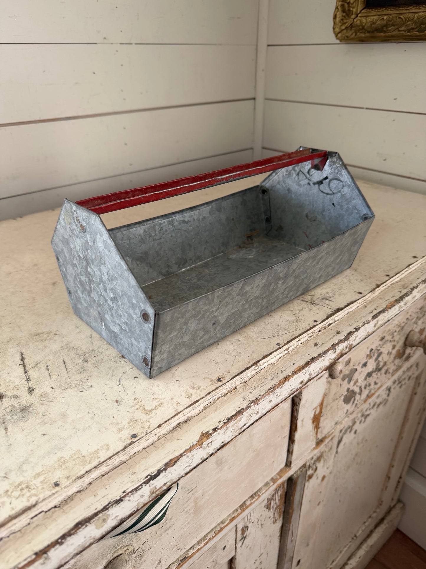 vintage galvanized tool box carrier tray