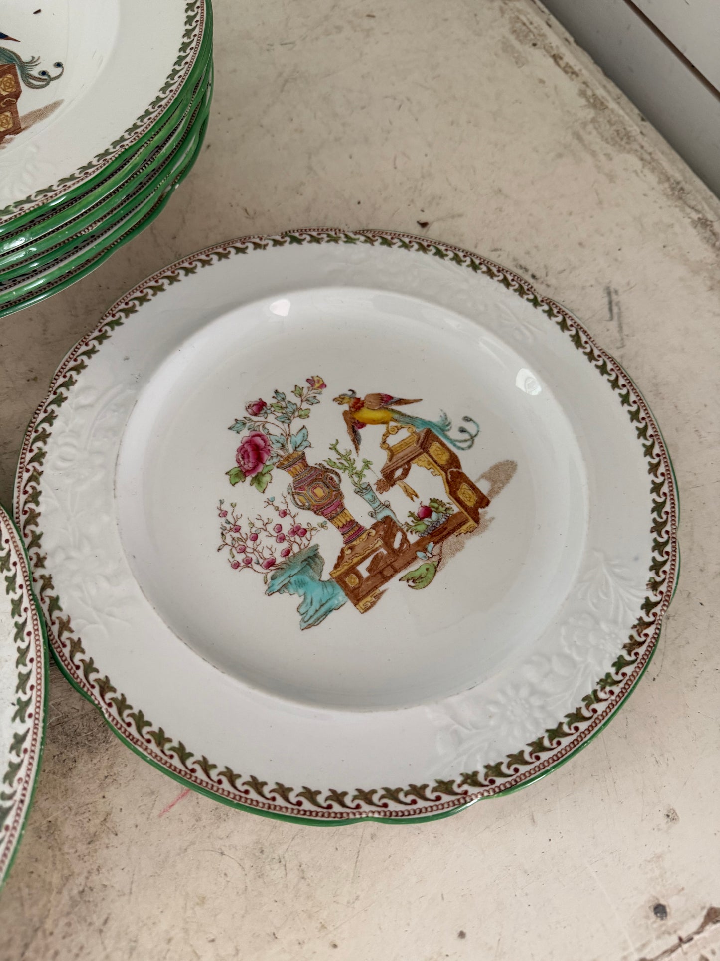 Antique Spode Chinoserie Green Transferware sold Individually