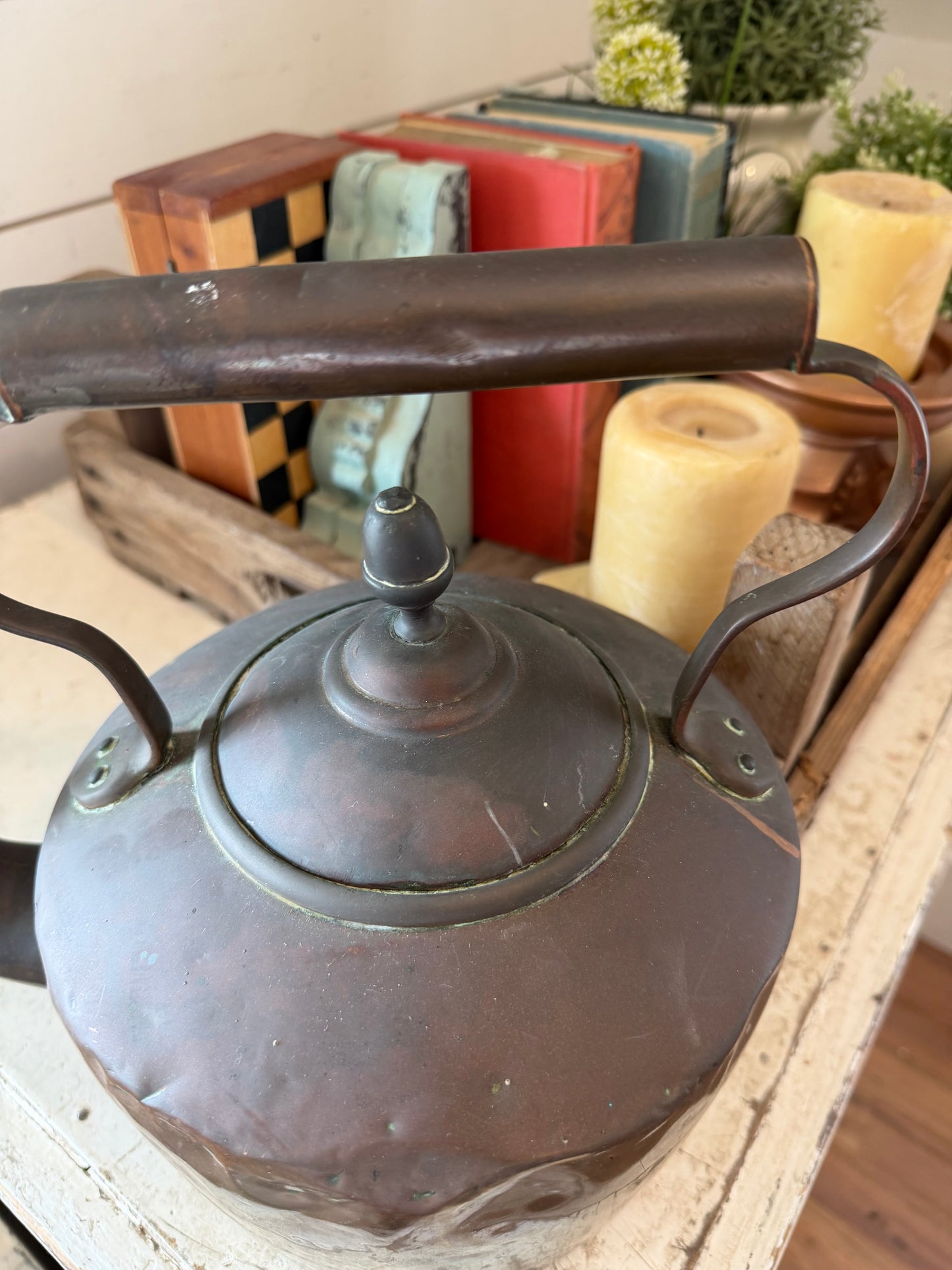 Georgian Antique copper tea kettle with crimped seam