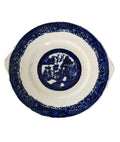 Antique Ironstone Flow Blue Blue White Willow Blue Pattern Plate has been repaired