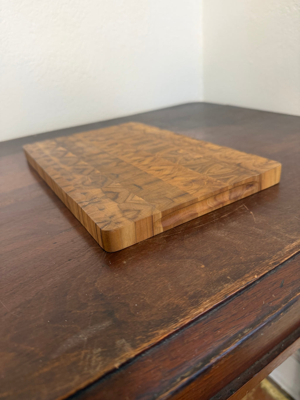 Vintage rectangular end-grain wooden cutting board