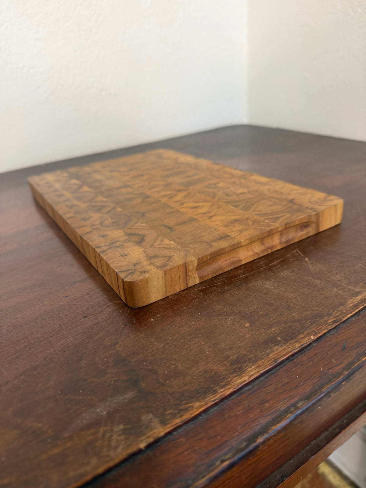 Vintage rectangular end-grain wooden cutting board