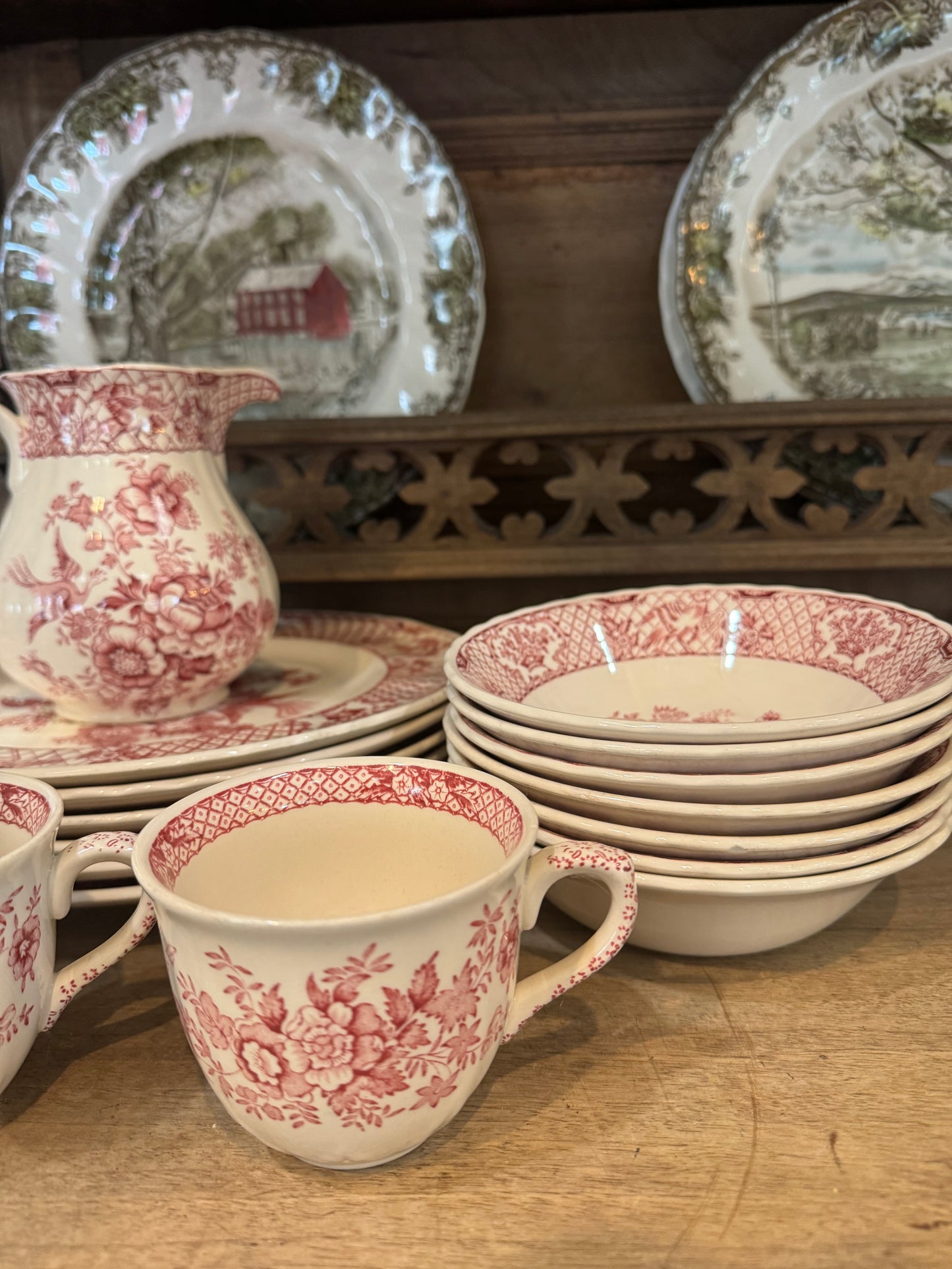 Vintage Mason's Ironstone Stratford Pink Dishes (red) - made in England sold individually