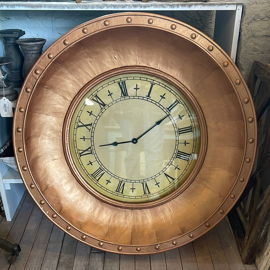 Oversized Clock Hand Painted in Copper Patina
