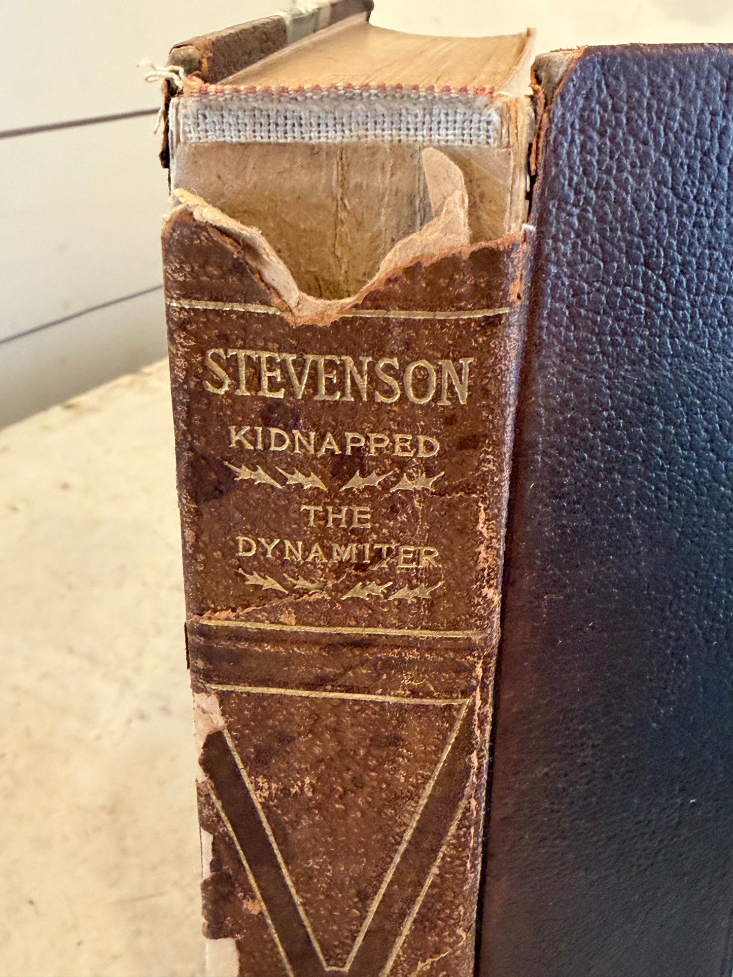 Antique leather bound kidnapped book