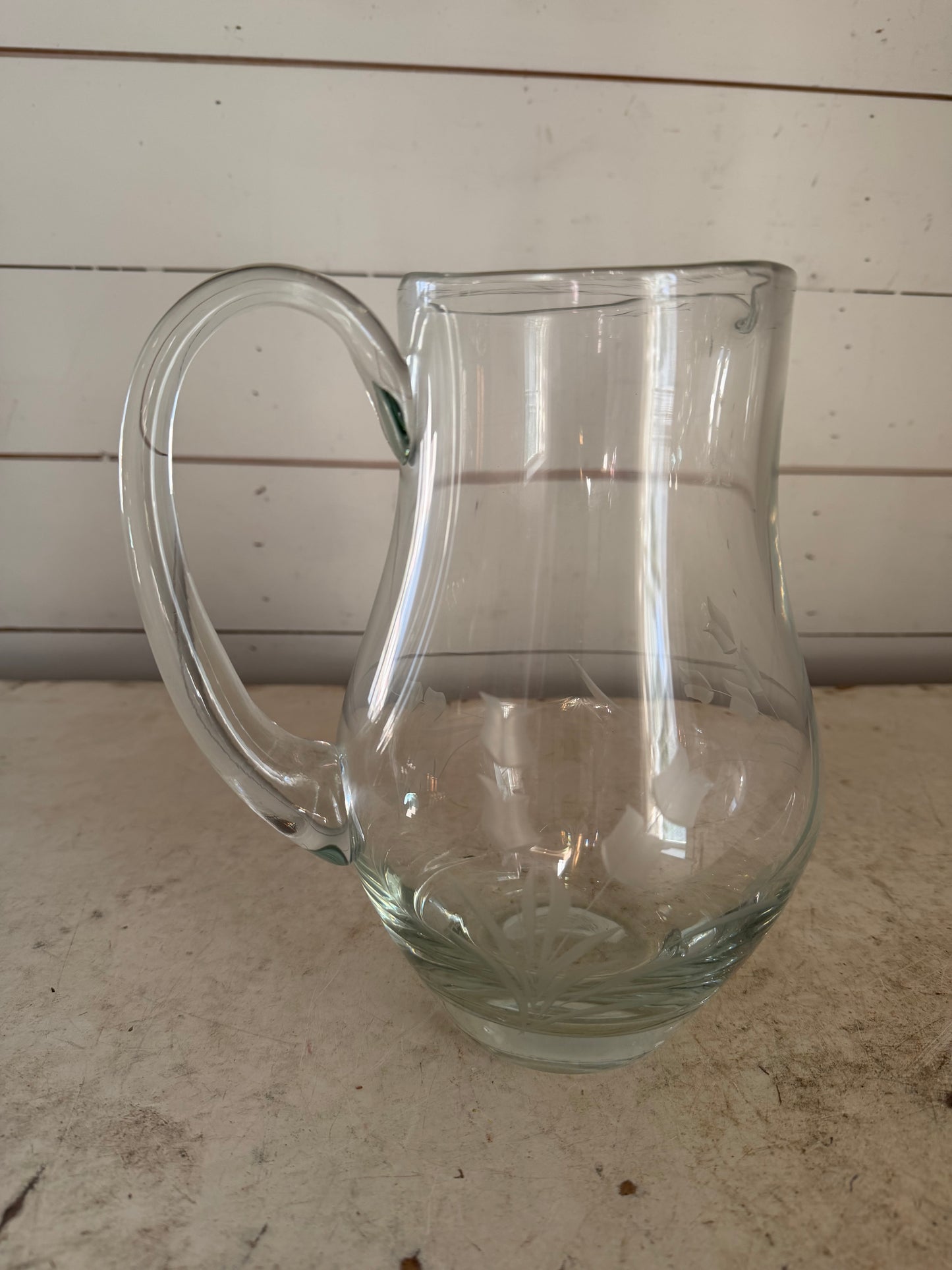 Etched Glass Vintage Pitcher