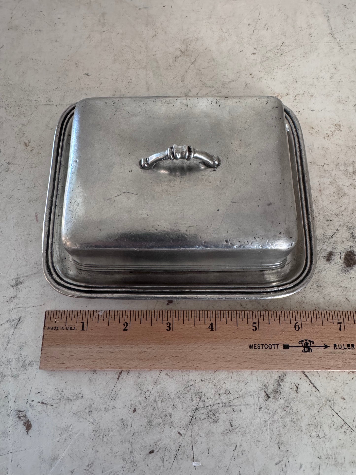 Marinone Arte Italica Double Pewter Butter Dish With Pewter Covered Handle