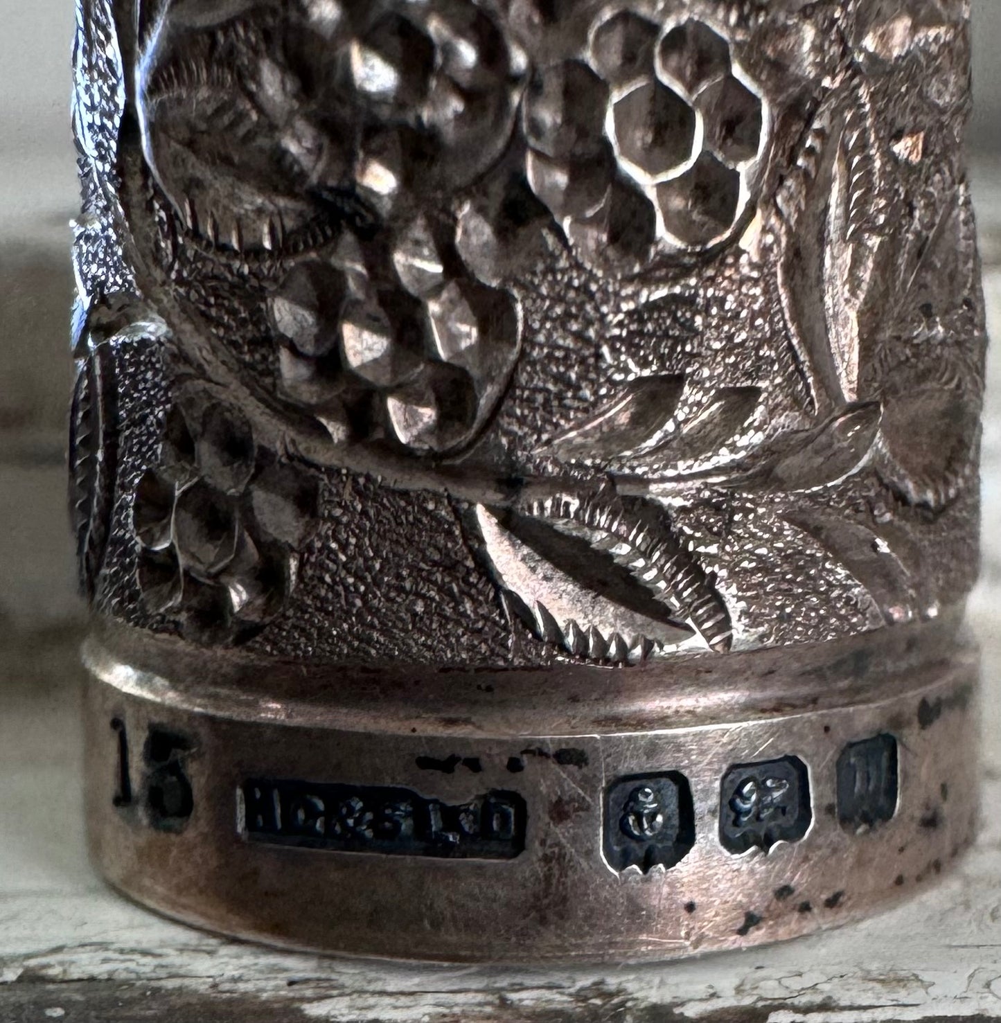 Floral Sterling Silver Hand Made Thimble  (Makers Mark Pictured)